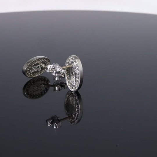 Opal Earrings Oval Inlaid with .25ctw Round Diamond Halo Studs