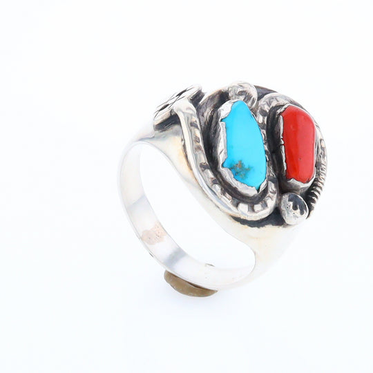 Coral and Turquoise Native Snake Ring