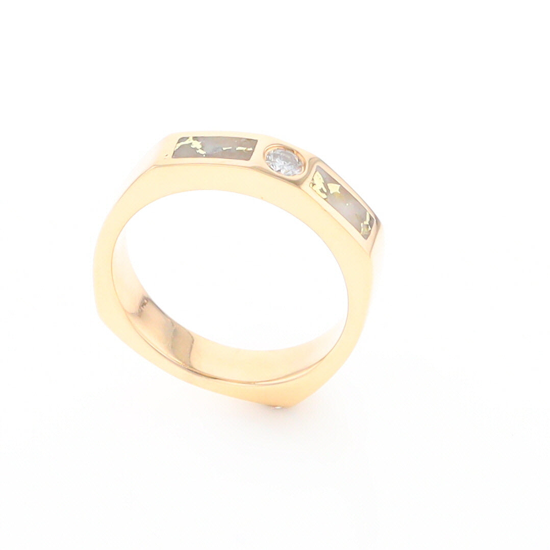 Gold Quartz Ring Double Sided Inlaid Design with .10ct Round Diamond G2