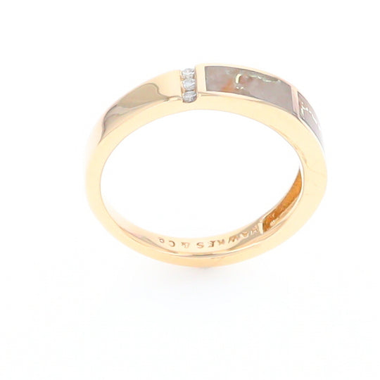 Gold Quartz Ring Double Inlaid Design with .03ctw Round Diamonds