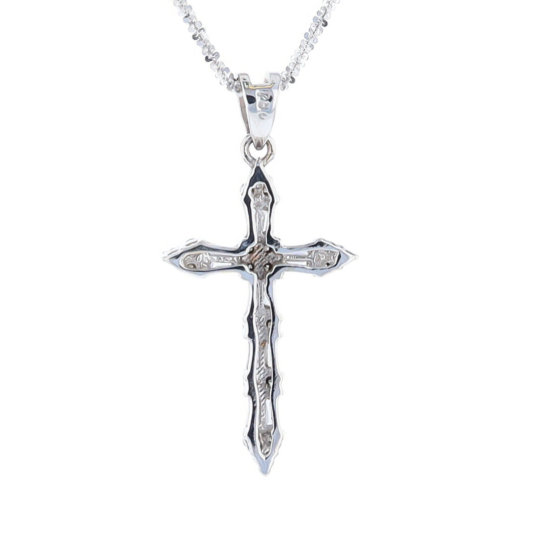 18K White Gold Diamond Cross Pendant with Round and Baguette Diamonds