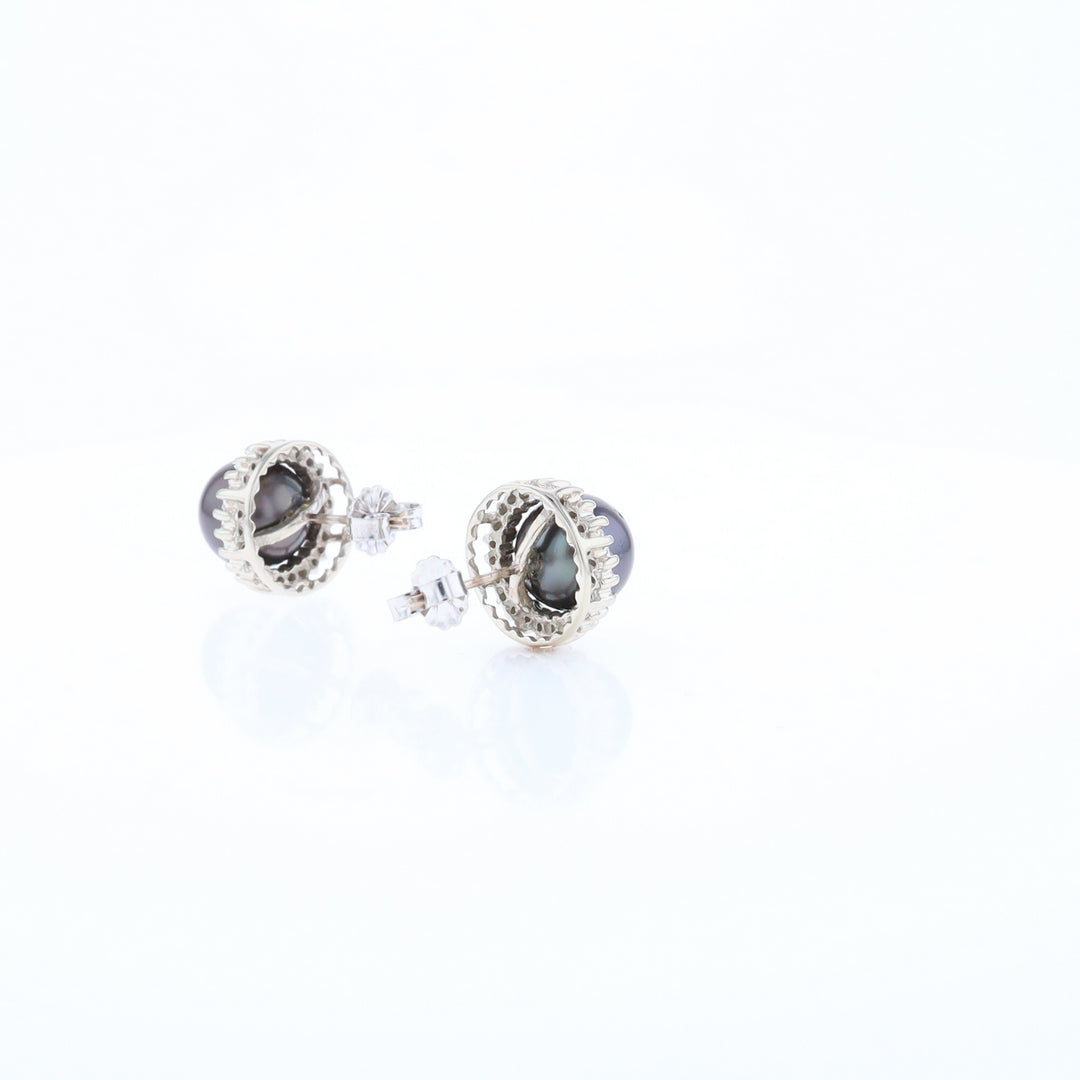 Gray Pearl Halo Studs