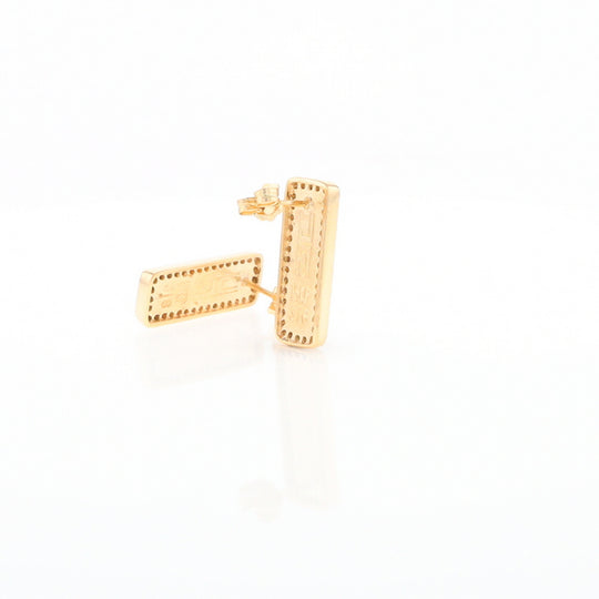 Gold Quartz Earrings Rectangle Inlaid with .50ctw Round Diamonds Halo Design - G2