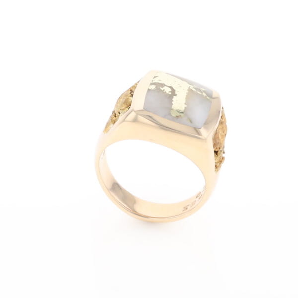 Gold Quartz Ring Double Side Natural Nuggets Rectangle Inlaid Center G1