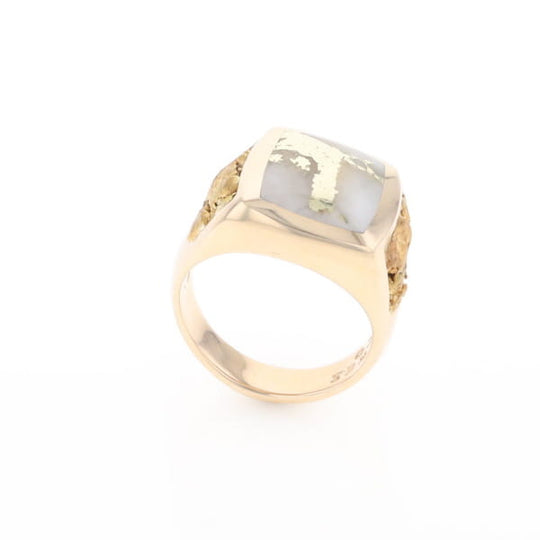 Gold Quartz Ring Double Side Natural Nuggets Rectangle Inlaid Center G1