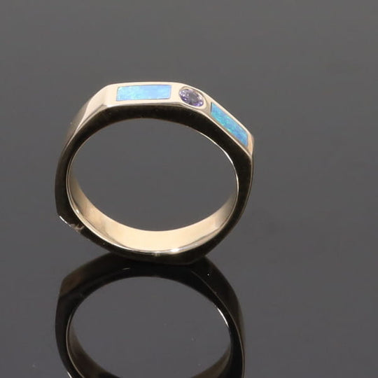 Opal Rings 2 Section Inlaid Design with Round Tanzanite