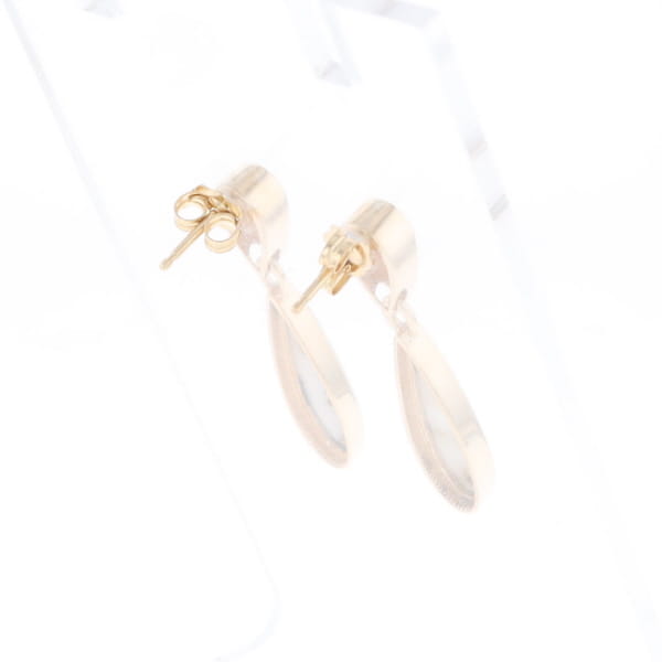 Gold Quartz Earrings Tear Drop Inlaid Design