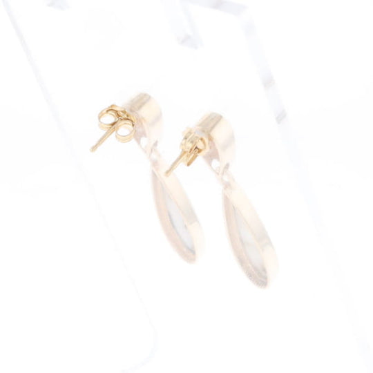 Gold Quartz Earrings Tear Drop Inlaid Design