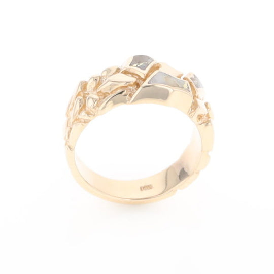 Gold Quartz Ring 3 Section Inlaid Nugget Design Band