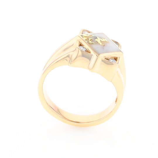 Gold Quartz Mens Ring with Diamond Accents