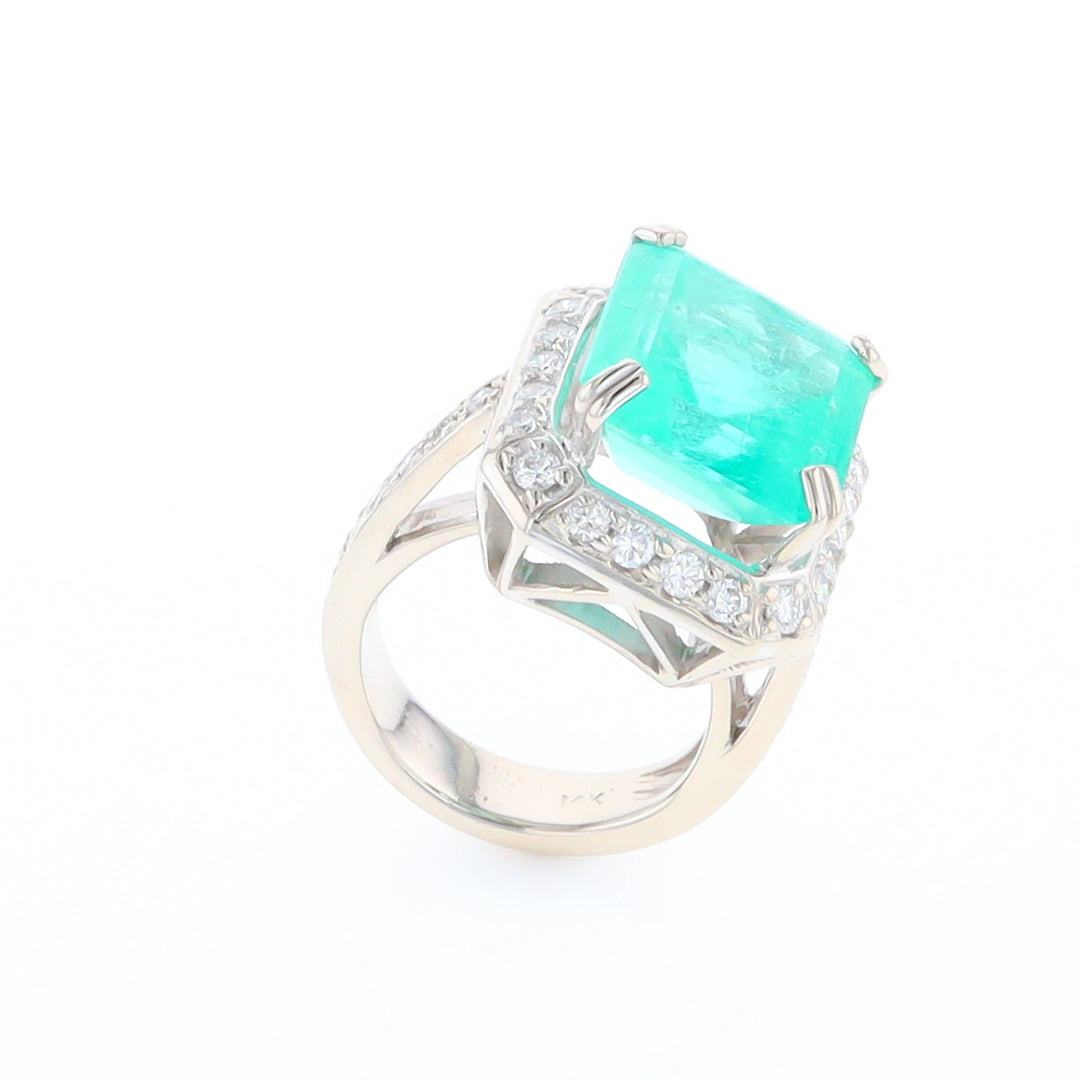 5.25ct Emerald Ring with Diamond Halo