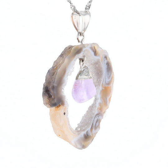 Druzy Quartz With Dangling Amethyst Pendant