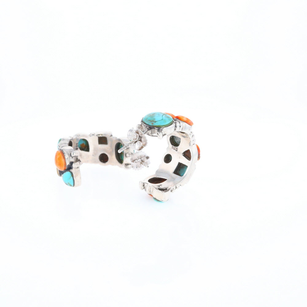 Turquoise & Spiny Oyster Semi-Hoop Stud Earrings