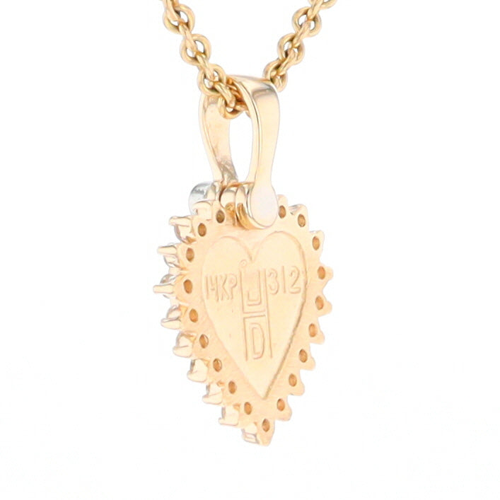 G1 Gold Quartz Necklace Heart Inlaid .21ctw Diamond Halo Design Pendant