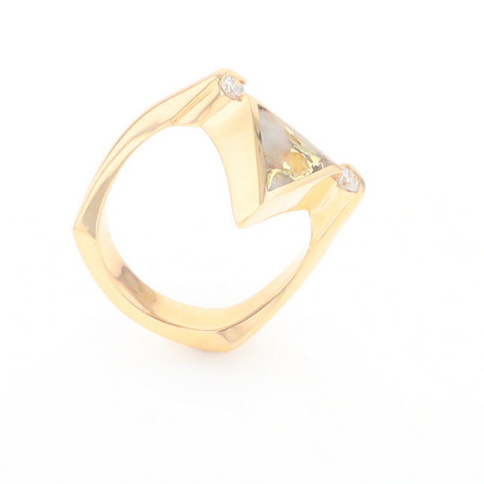 Gold Quartz Ring Triangle Inlaid Design With .14ctw Round Diamonds