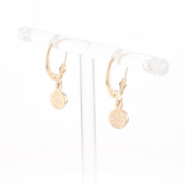 Gold Quartz Earrings Round Inlaid Design Lever Backs