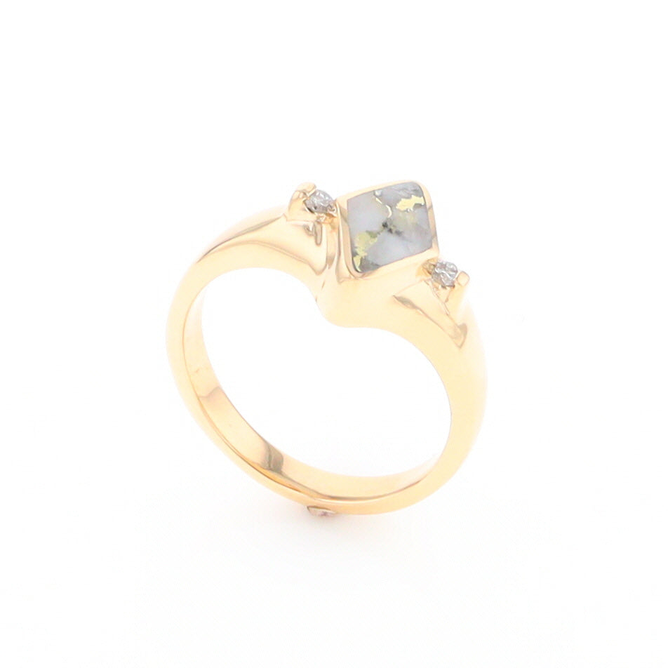 G2 Gold Quartz Ring Diamond Shape Inlaid with 0.05ctw Round Diamonds