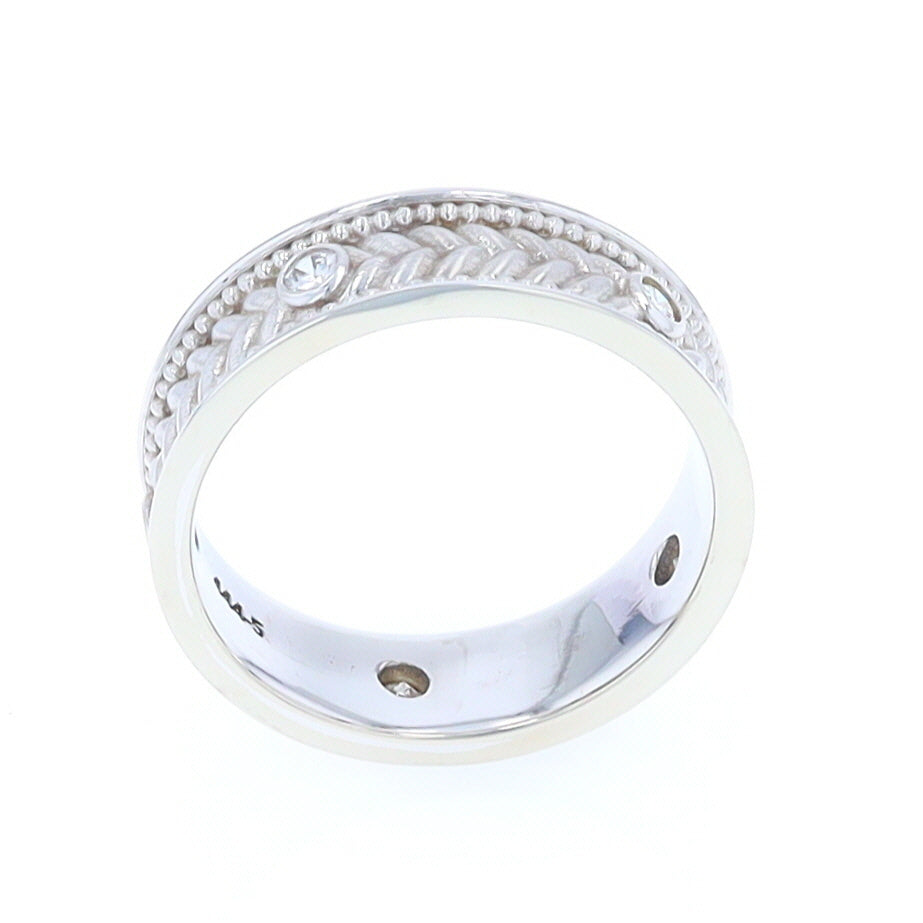 Braided White Gold Men's Ring with Diamond Accents