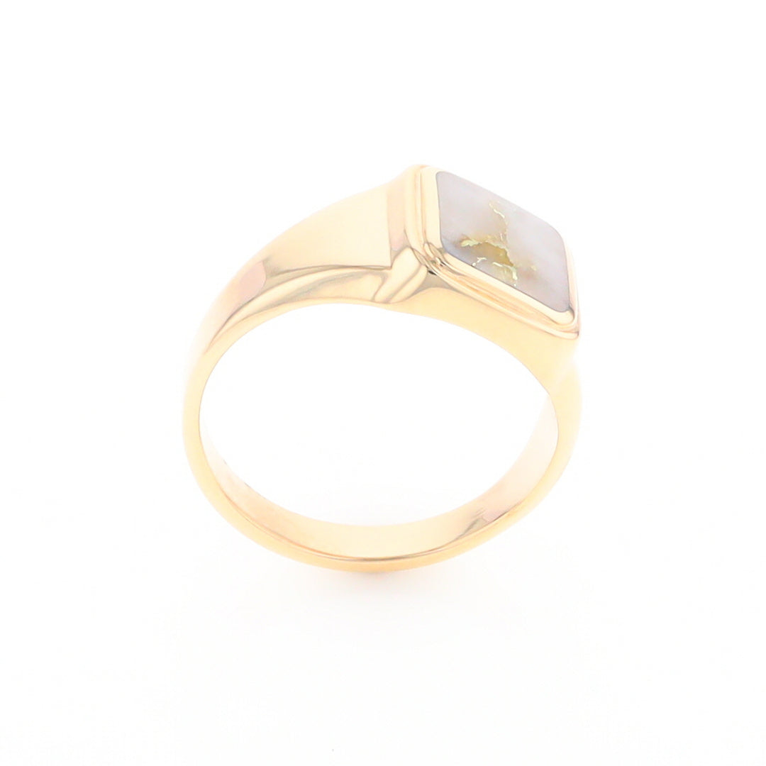 Gold Quartz Ring Square Inlaid Design