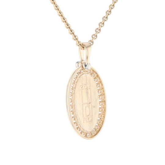 Gold Quartz Necklace .37ctw Halo Diamond Oval Inlaid Pendant