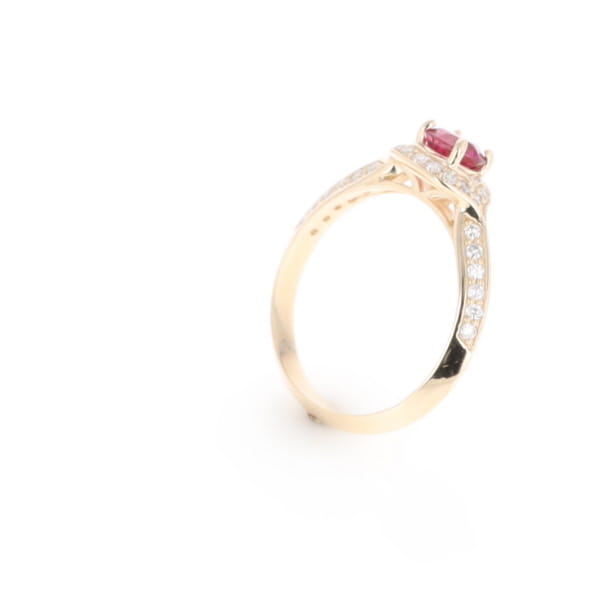 Peaked Halo Pink Tourmaline & Diamond Engagement Ring