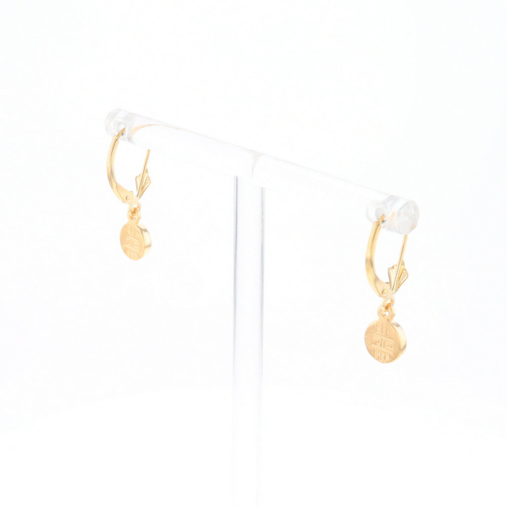 Gold Quartz Earrings Round Inlaid Design Lever Backs