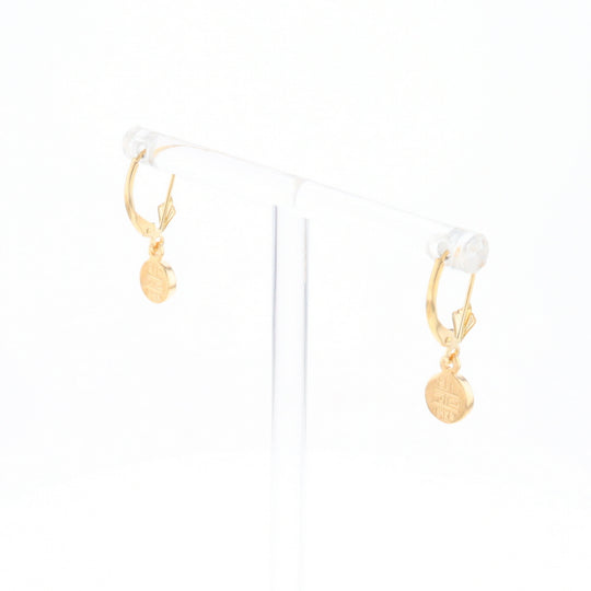 Gold Quartz Earrings Round Inlaid Design Lever Backs