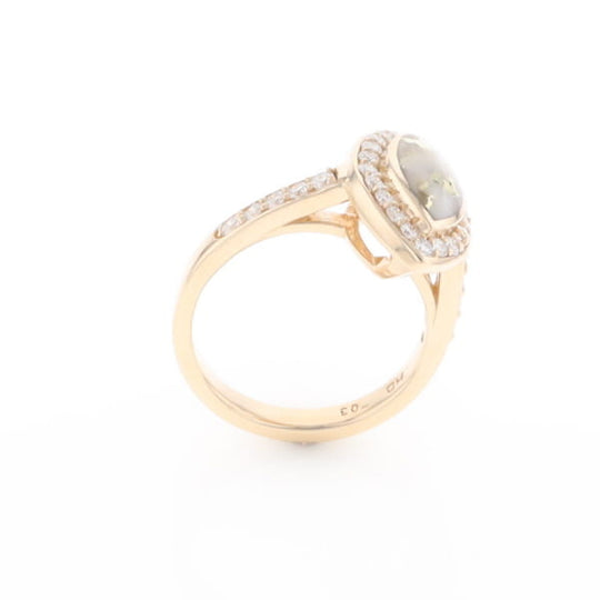 Marquise Gold Quartz Inlaid Ring with 0.65ctw Diamond Halo