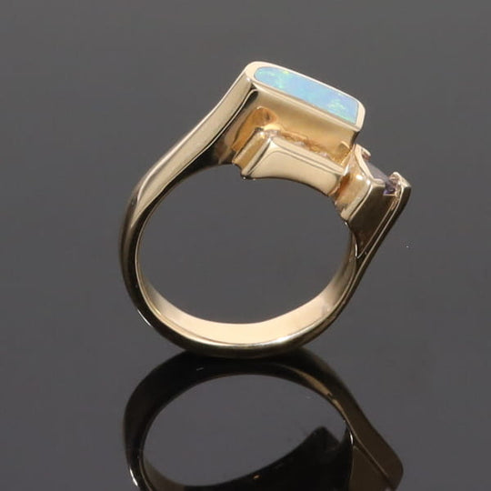 Opal Rings Geometric Inlaid with Tanzanite and .08ctw Round Diamonds