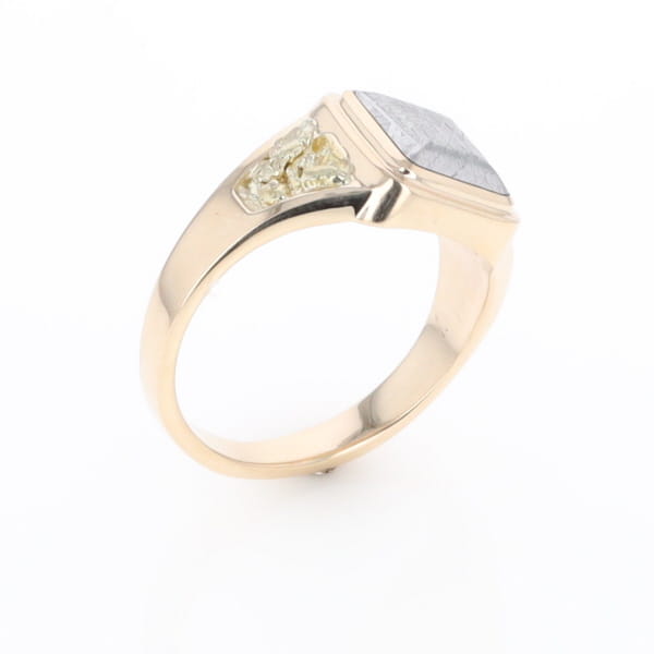 Meteorite Ring Square Inlaid Center Design with Natural Nugget Sides