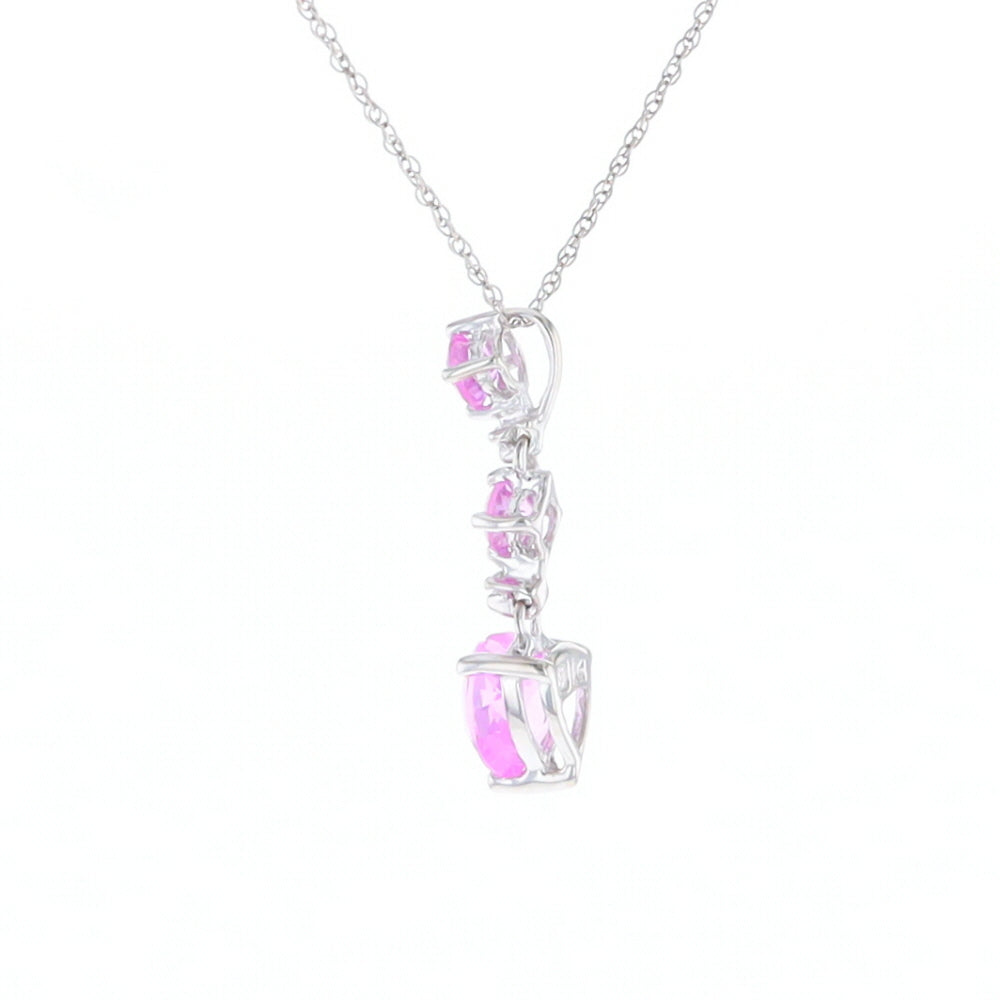Synthetic Pink Sapphire Dangle Heart Necklace