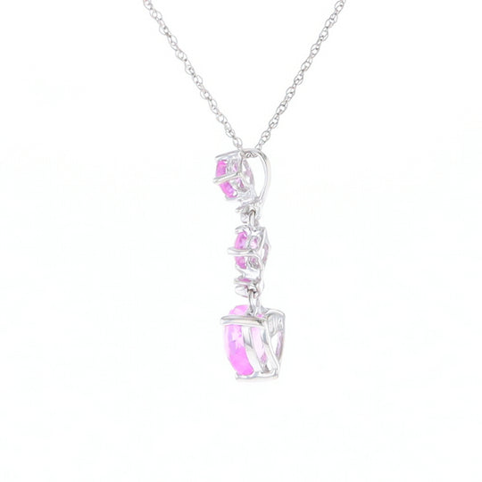 Synthetic Pink Sapphire Dangle Heart Necklace