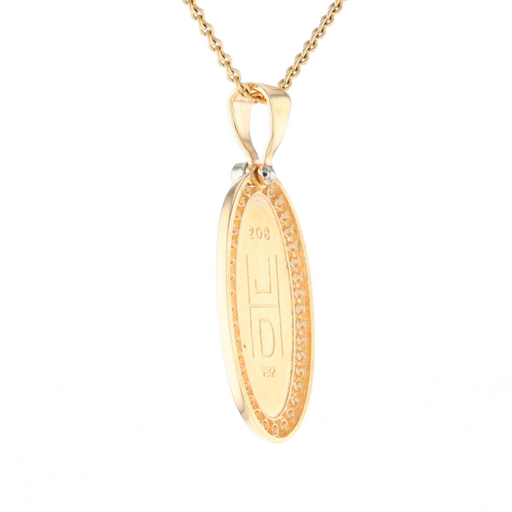 Gold Quartz Necklace .54ctw Halo Diamond Oval Inlaid Pendant