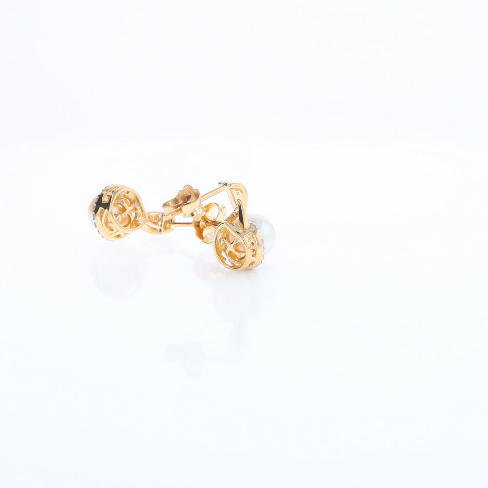 Pearl Drop Earrings with Diamond Halos