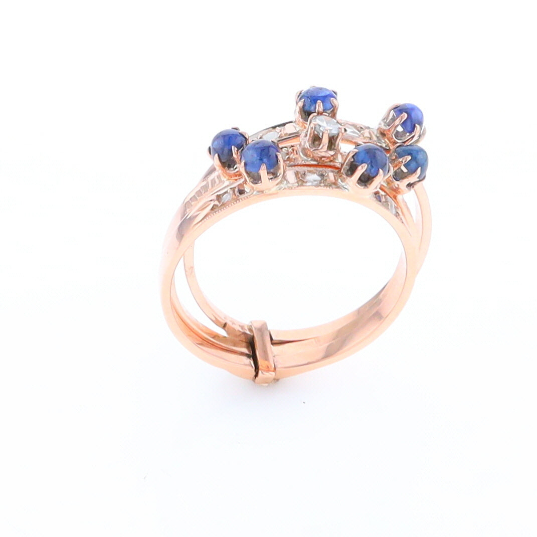 Vintage Sapphire and Diamond Stacked Trio Ring