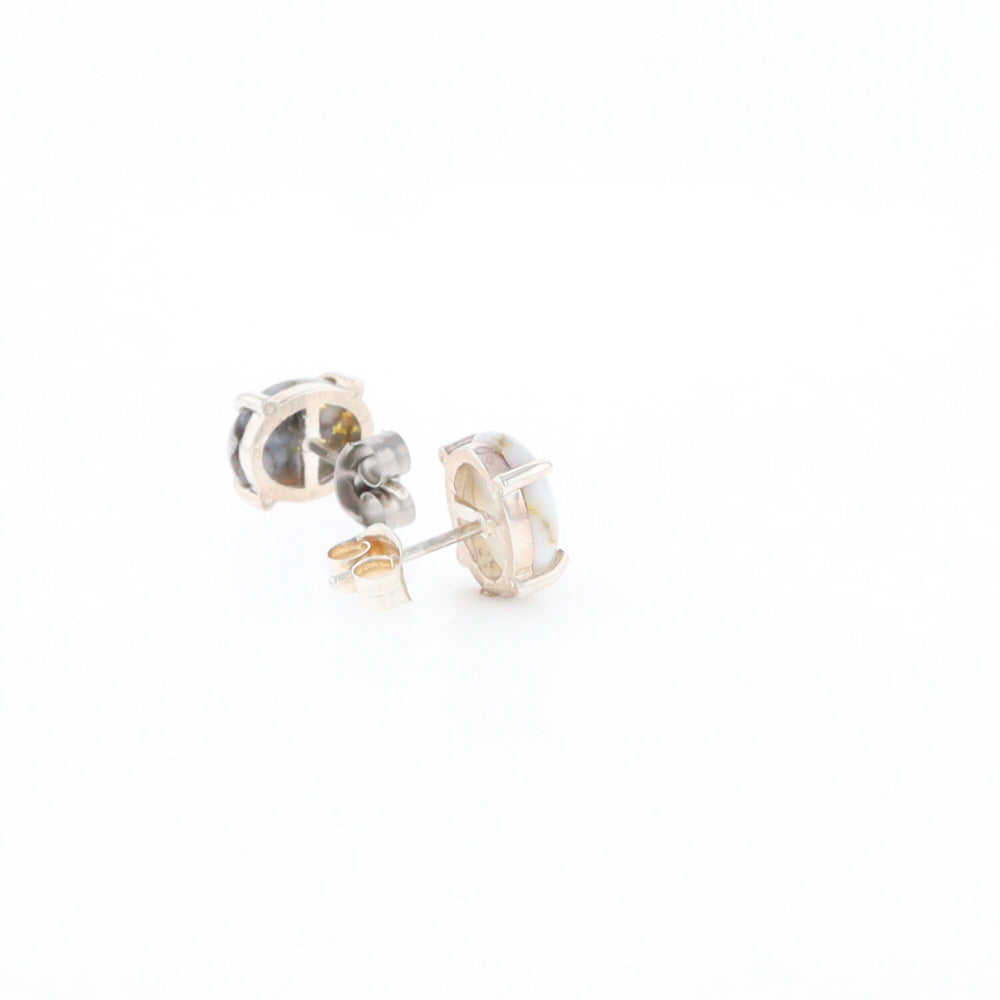 Gold Quartz Cabochon Stud Earrings