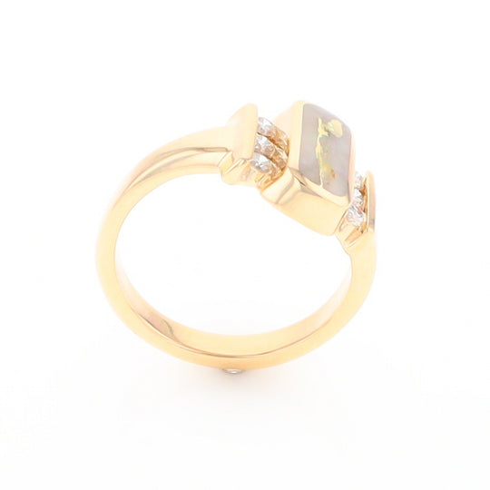 Gold Quartz Ring Oval Inlaid Design with .24ctw Round Diamonds