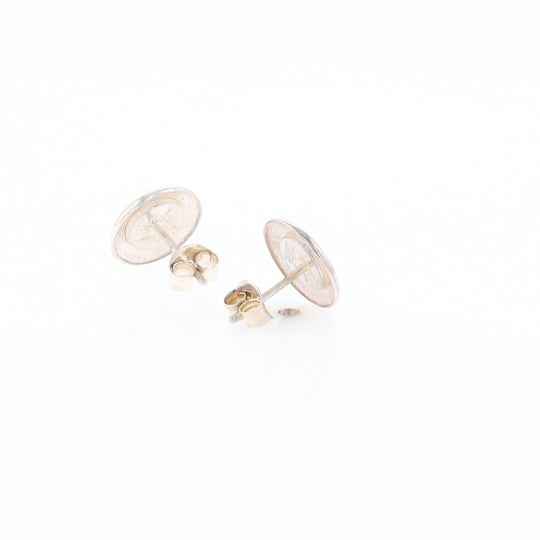 Sterling Silver Gold Quartz Inlaid Circle Stud Earrings - G3