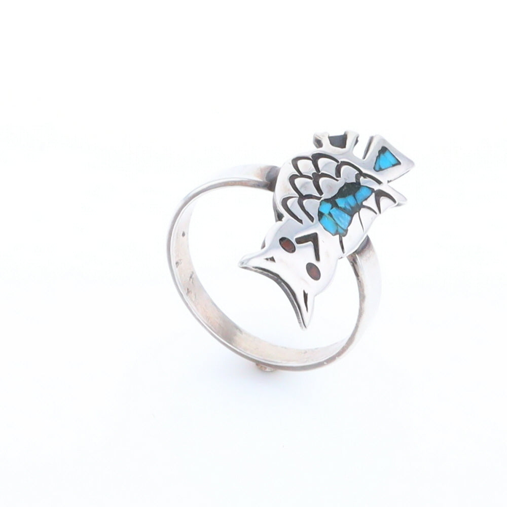 Crushed Coral & Turquoise Owl Ring