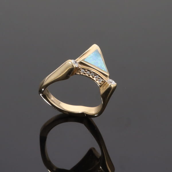 Opal Rings Triangle Inlaid Design with .31ctw Round Diamonds