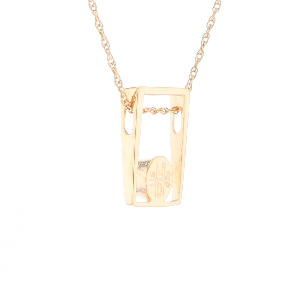 Gold Quartz Necklace Round Inlay Open Rectangle Design Pendant