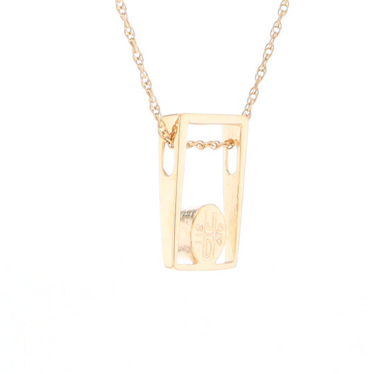 Gold Quartz Necklace Round Inlay Open Rectangle Design Pendant