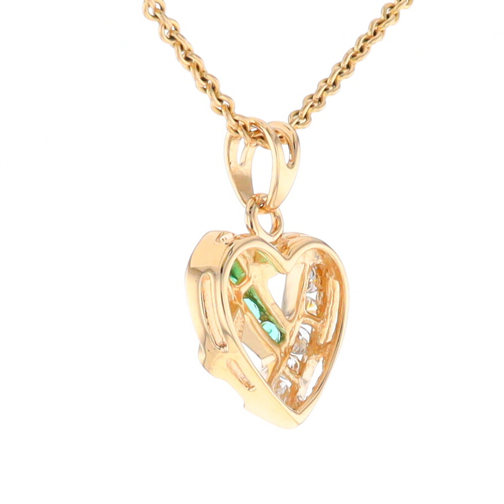 Open Criss-Cross Heart Emerald and Diamond Pendant