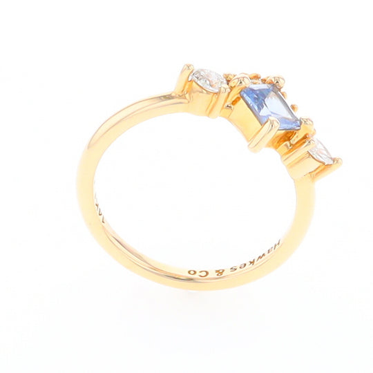 Princess Cut Ceylon Sapphire with Diamond Bottom Edge