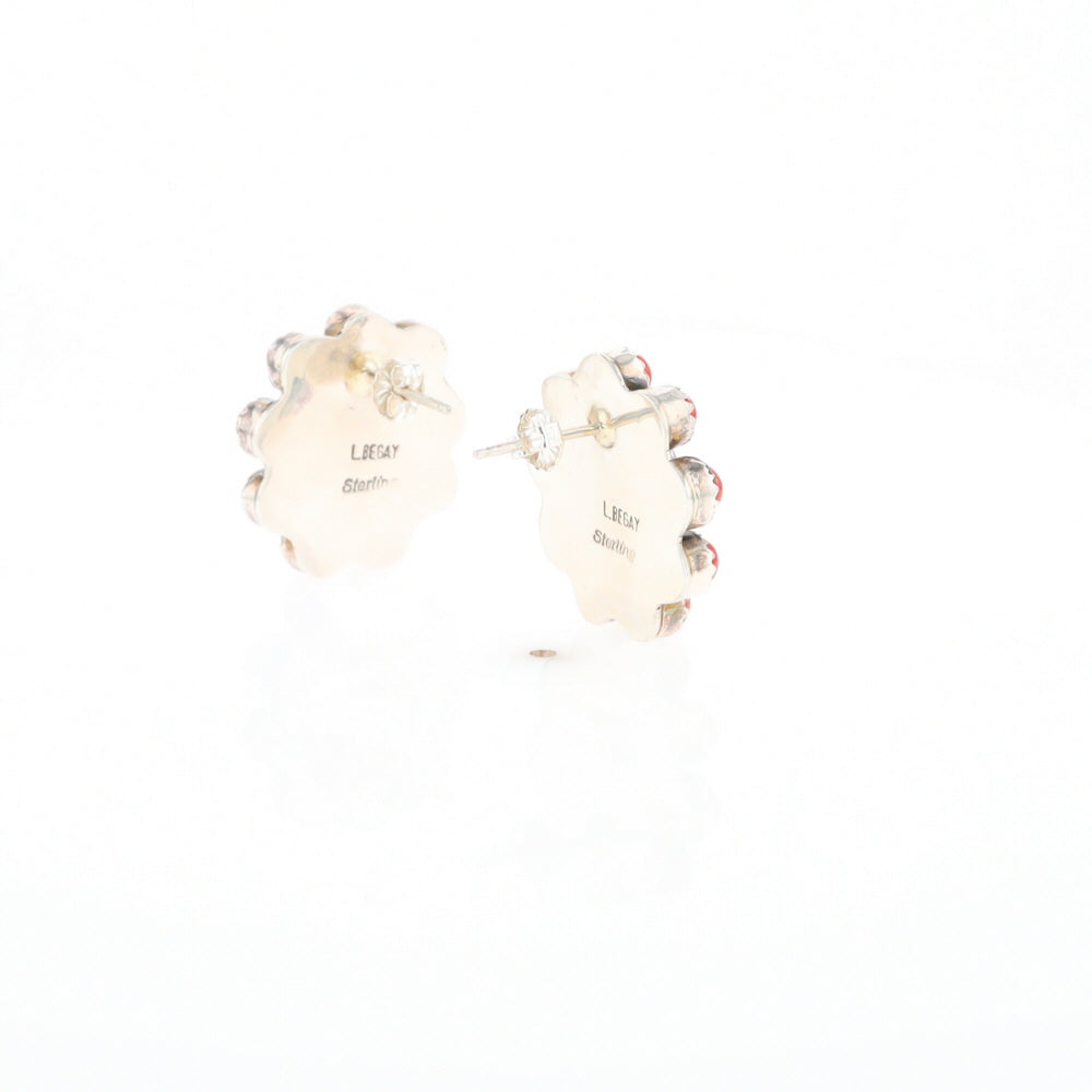 Coral Cluster Flower Stud Earrings