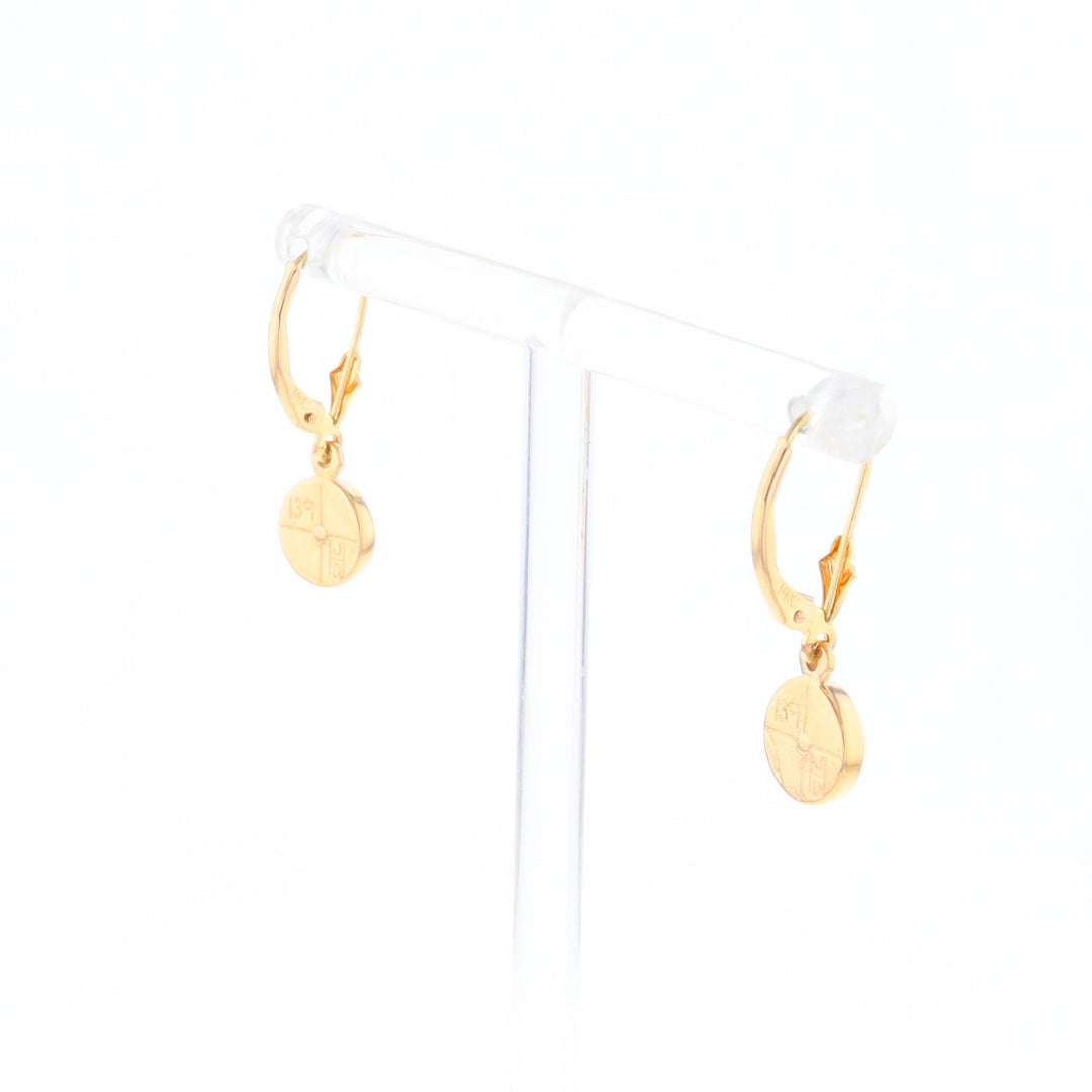 Gold Quartz Earrings Round Inlaid Design Lever Backs