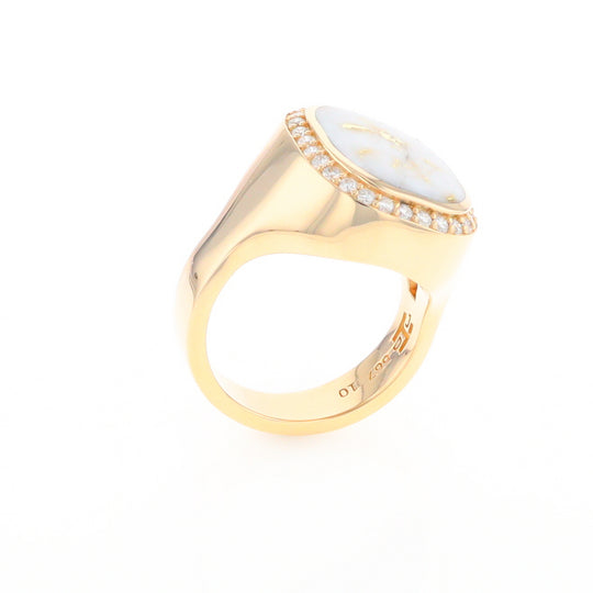 Gold Quartz Cushion Inlaid Men's Ring with Diamond Halo