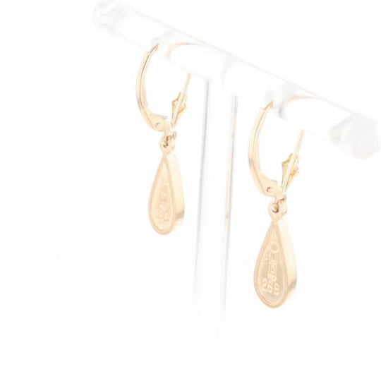 Gold Quartz Earrings Tear Drop Inlaid Lever Backs - G3