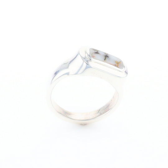 Sterling Silver Gold Quartz Inlaid Rectangular Ring - G3