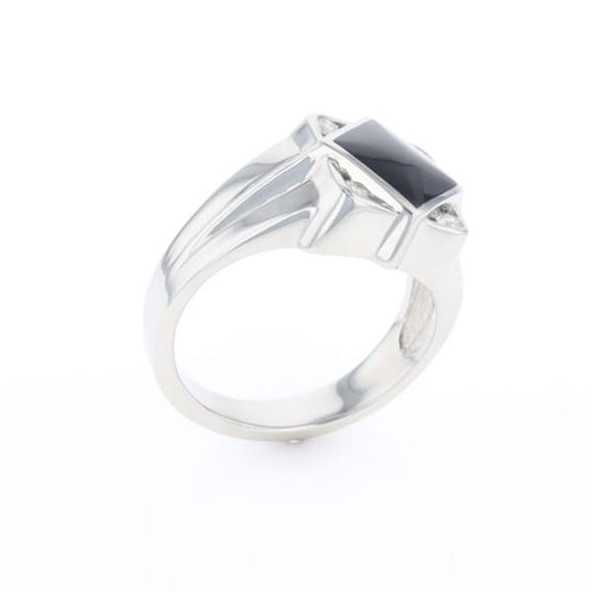 Natural onyx ring diamond shape inlaid design with .16ctw round diamonds